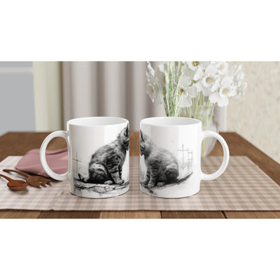 Taza blanca con impresión de gato 