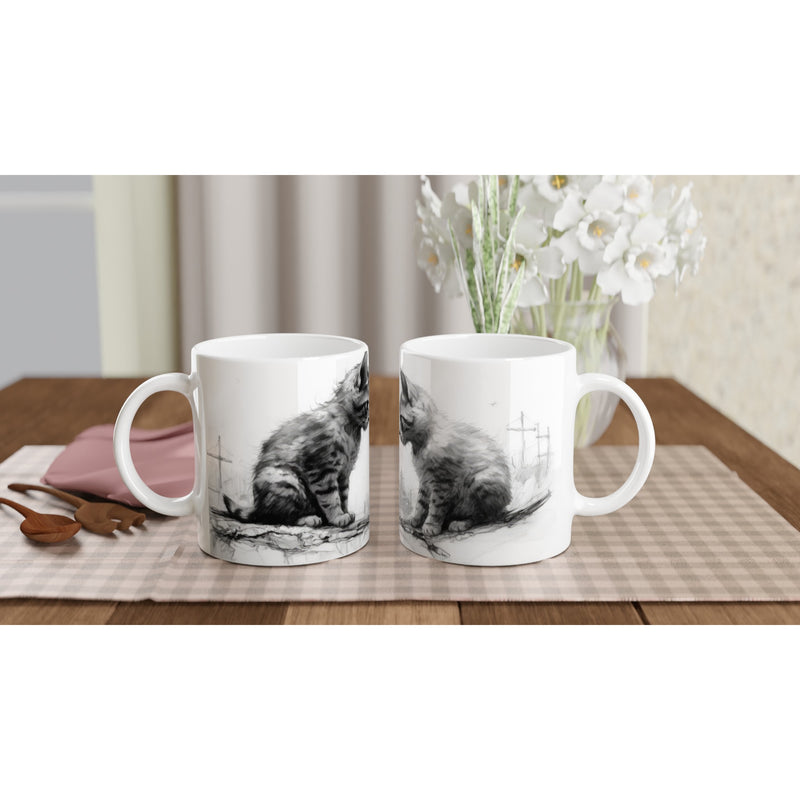 Taza blanca con impresión de gato 