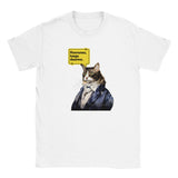 Camiseta júnior unisex estampado de gato "René Michi Descartes" Blanco