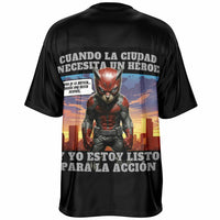 Camiseta de fútbol unisex estampado de gato "Atardecer Heroico" Subliminator