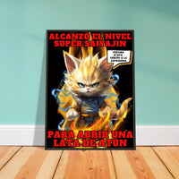 Póster Semibrillante de Gato con Marco Metal "Super Saiyajin Felino" Michilandia | La tienda online de los amantes de gatos