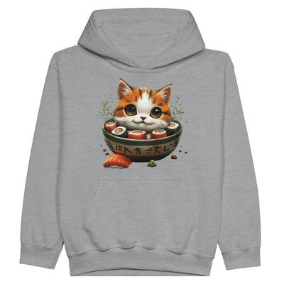 Sudadera con capucha júnior estampado de gato "Sushi y Ronroneos" Michilandia | La tienda online de los fans de gatos