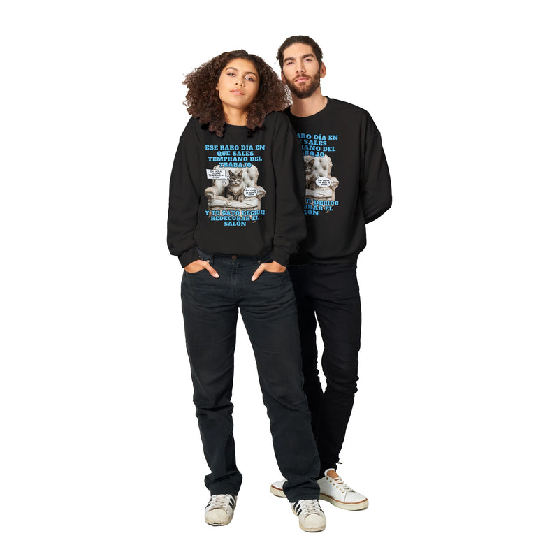 Sudadera Unisex Estampado de Gato "Sorpresa en el Salón" Michilandia | La tienda online de los amantes de gatos