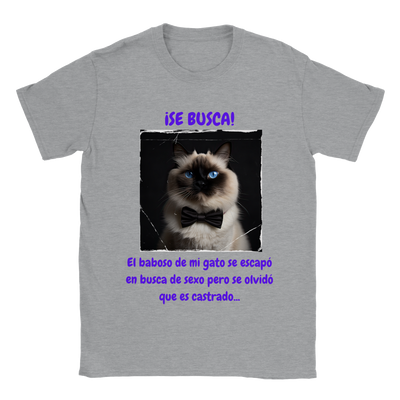 Camiseta unisex estampado de gato "¡Se busca!" Gelato