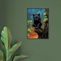 Póster semibrillante de gato con marco metal "Merodeador de Wakanda"