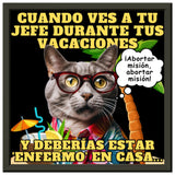 Póster Semibrillante de Gato con Marco Metal "Vacaciones Clandestinas" Michilandia | La tienda online de los amantes de gatos