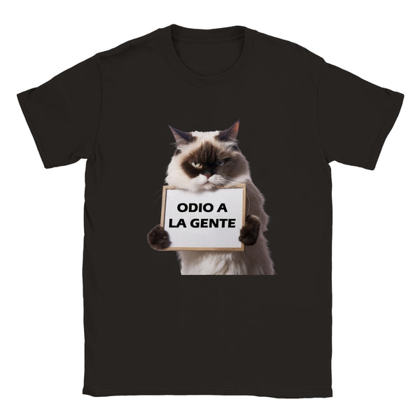 Camiseta unisex estampado de gato "Odio a la Gente"