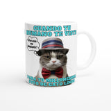 Taza blanca con impresión de gato "Modelo Reluctante" Michilandia | La tienda online de los amantes de gatos