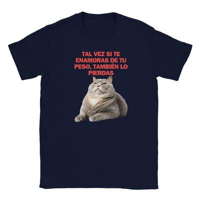 Camiseta Junior Unisex Estampado de Gato "Gordito Pensante" Michilandia | La tienda online de los fans de gatos