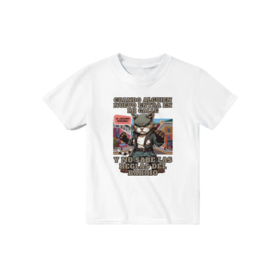 Camiseta Junior Unisex Estampado de Gato "El Chico Malo Miau" Michilandia | La tienda online de los fans de gatos