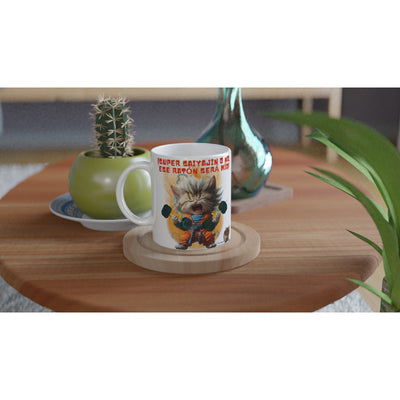 Taza Blanca con Impresión de Gato "Fuerza Felina Saiyajin" Michilandia | La tienda online de los fans de gatos