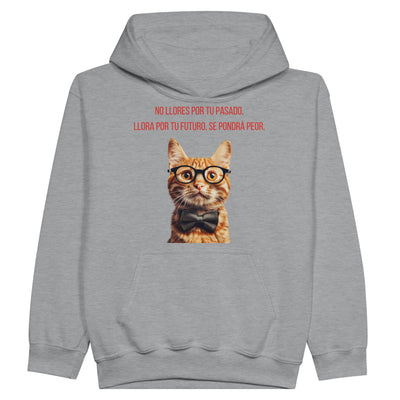 Sudadera con capucha júnior estampado de gato "Profecía Peluda" Michilandia