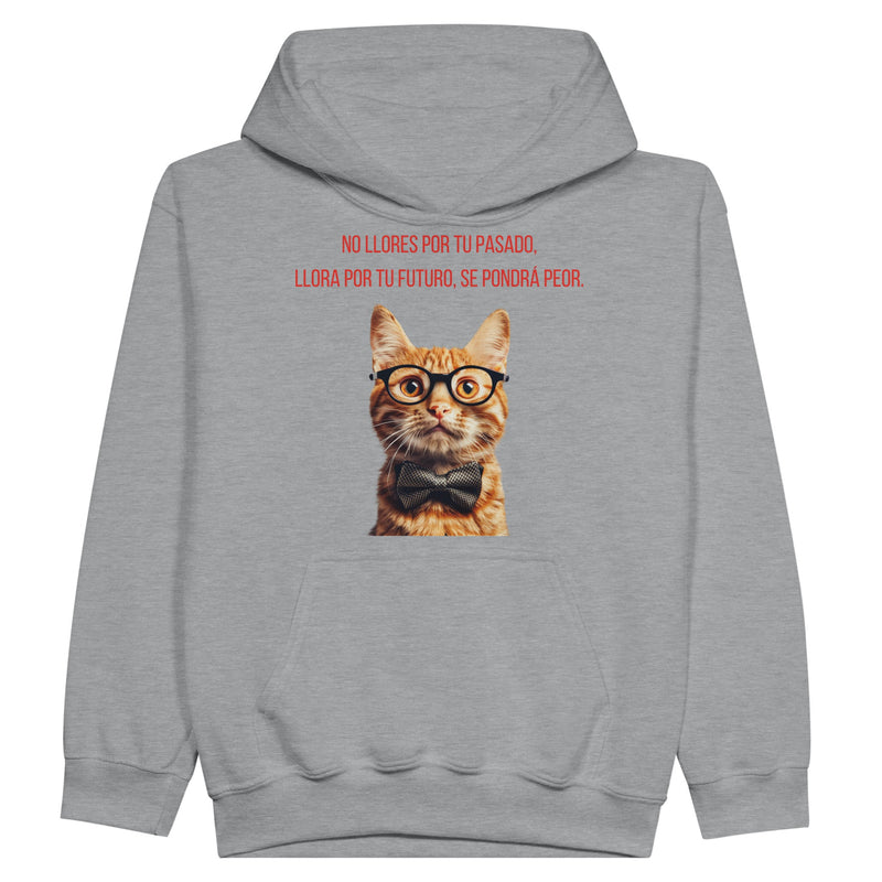 Sudadera con capucha júnior estampado de gato "Profecía Peluda" Michilandia