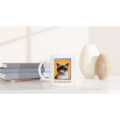 Taza Blanca con Impresión de Gato "Gruñón Sarcástico" Michilandia