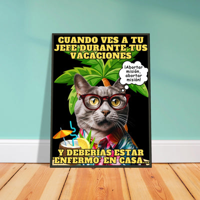 Póster Semibrillante de Gato con Marco Metal 