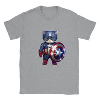 Camiseta unisex estampado de gato "Capitán America Peludo" Gelato
