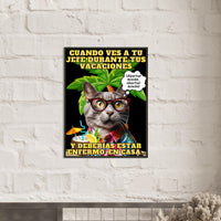 Póster Semibrillante de Gato con Marco Metal "Vacaciones Clandestinas"