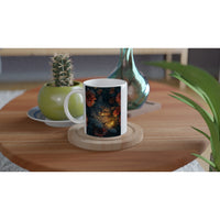 Taza Blanca con Impresión de Gato "Noche Floral Felina" Michilandia | La tienda online de los fans de gatos