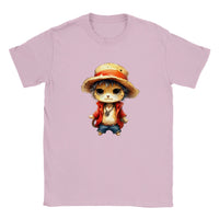 Camiseta júnior unisex estampado de gato "Miau D. Luffy"
