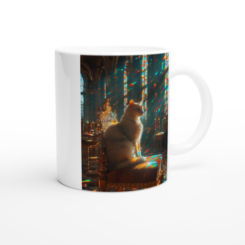 Taza Blanca con Impresión de Gato "Trono de Ensueño" Michilandia | La tienda online de los fans de gatos