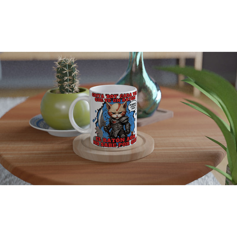 Taza Blanca con Impresión de Gato "Kitty of War" Michilandia | La tienda online de los amantes de gatos