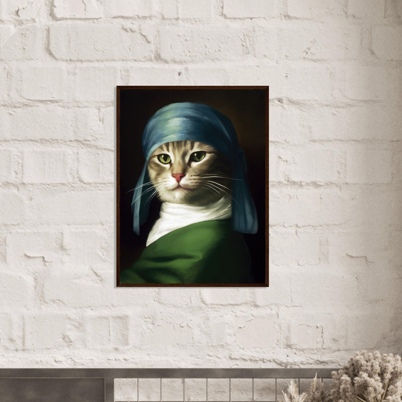 Póster Semibrillante de Gato con Marco de Madera "Retrato Renacentista" Michilandia | La tienda online de los fans de gatos