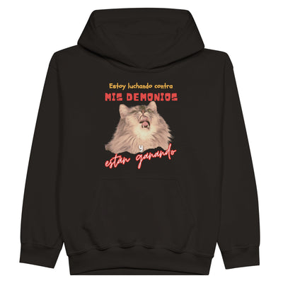 Sudadera con capucha júnior estampado de gato "Lucha Interna" Michilandia | La tienda online de los fans de gatos