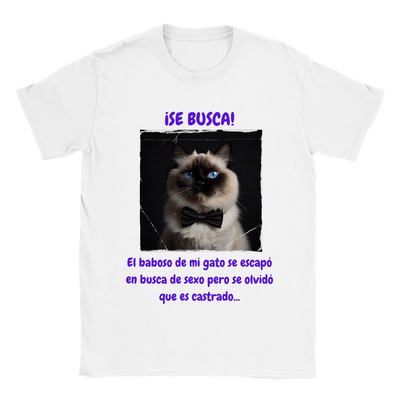 Camiseta unisex estampado de gato "¡Se busca!" Gelato