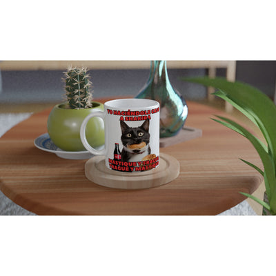 Taza Blanca con Impresión de Gato "Masticar y Tragar" Michilandia | La tienda online de los fans de gatos