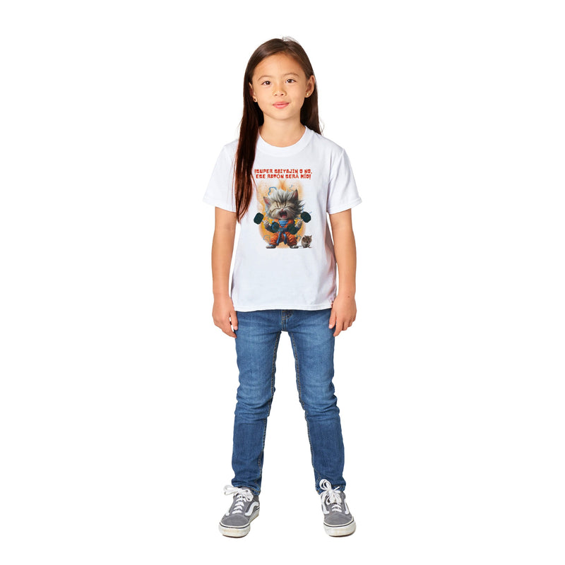 Camiseta Junior Unisex Estampado de Gato "Fuerza Felina Saiyajin" Michilandia | La tienda online de los fans de gatos