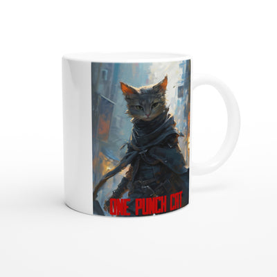 Taza Blanca con Impresión de Gato "Sigilo Supersónico" Michilandia | La tienda online de los fans de gatos