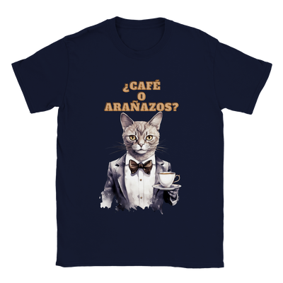 Camiseta unisex estampado de gato "¿Café o Arañazos?" Gelato