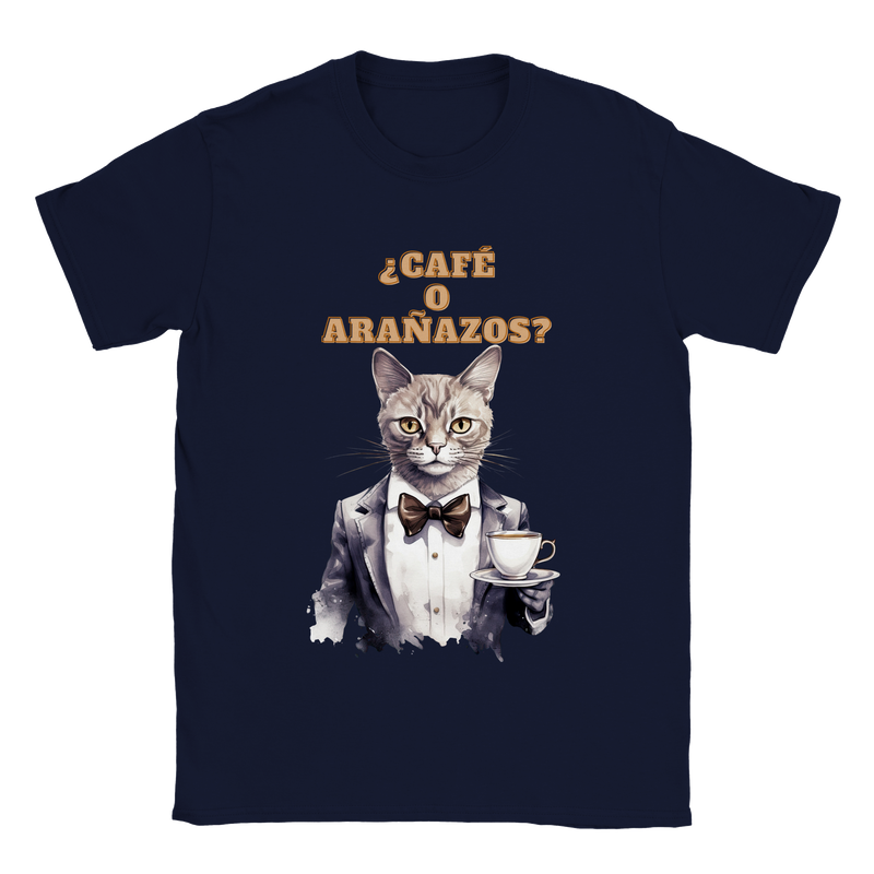 Camiseta unisex estampado de gato "¿Café o Arañazos?" Gelato