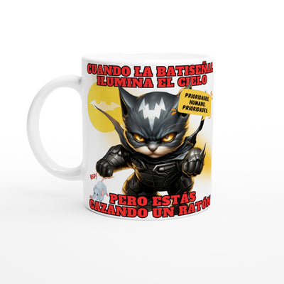 Taza blanca con impresión de gato 