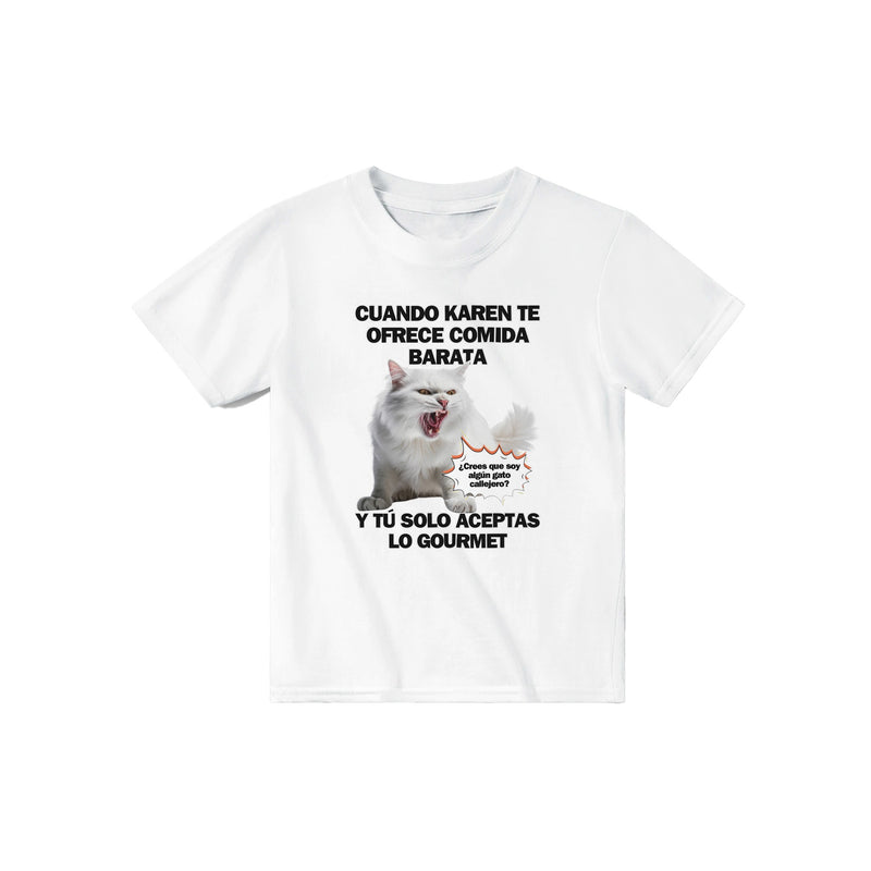 Camiseta Junior Unisex Estampado de Gato "Gourmet Indignado" Michilandia | La tienda online de los fans de gatos