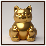Póster semibrillante de gato con marco de madera "Buda Gatuno"