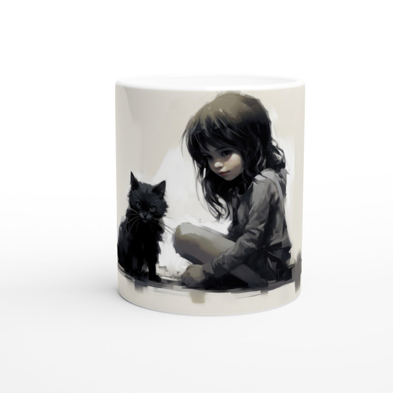 Taza blanca con impresión de gato 