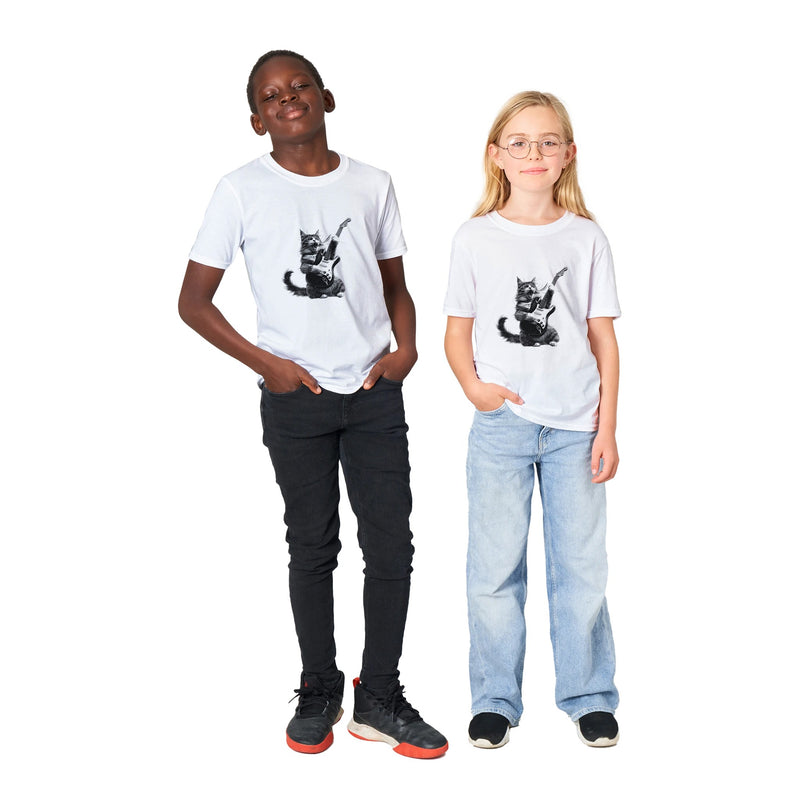 Camiseta Junior Unisex Estampado de Gato "Rocker Miau" Michilandia | La tienda online de los fans de gatos