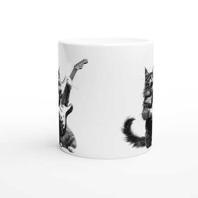 Taza Blanca con Impresión de Gato "Rocker Miau" Michilandia | La tienda online de los fans de gatos