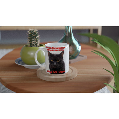 Taza Blanca con Impresión de Gato "Solución Felina" Michilandia | La tienda online de los fans de gatos