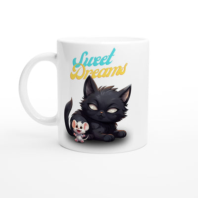 Taza blanca con impresión de gato 