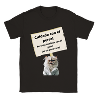Camiseta unisex estampado de gato "Cuidado con el gato"