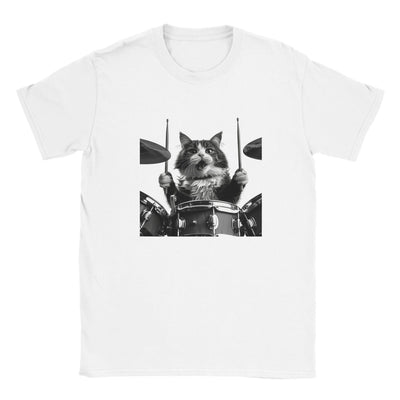 Camiseta Junior Unisex Estampado de Gato "Batería Gatuna" Michilandia | La tienda online de los fans de gatos