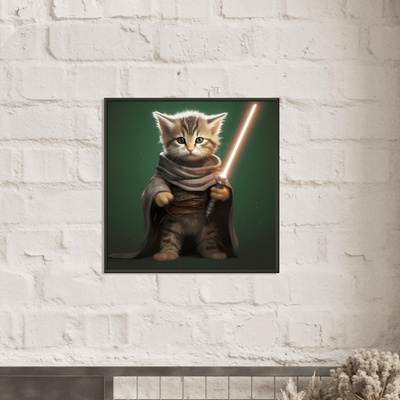 Póster semibrillante de gato con marco metal "Michi Maestro Jedi" Gelato