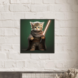 Póster semibrillante de gato con marco metal "Michi Maestro Jedi"