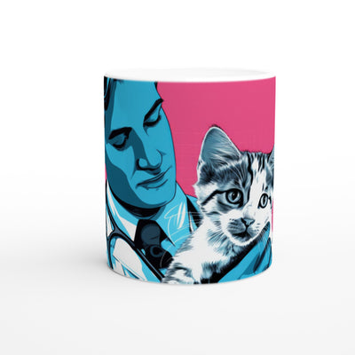 Taza blanca con impresión de gato 