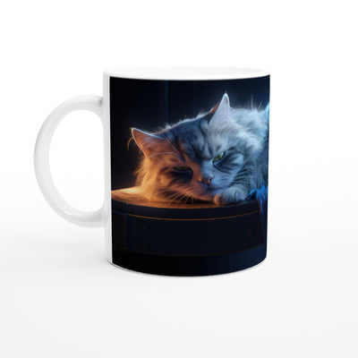 Taza blanca con impresión de gato 