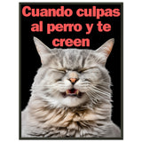 Póster Semibrillante de Gato con Marco Metal "Risa Culpable" Michilandia | La tienda online de los fans de gatos