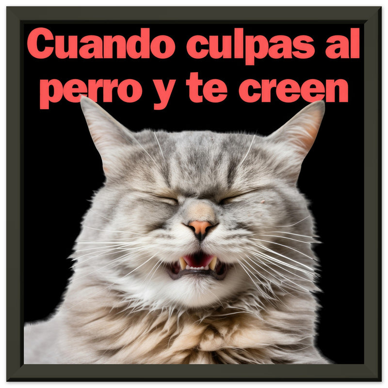 Póster Semibrillante de Gato con Marco Metal "Risa Culpable" Michilandia | La tienda online de los fans de gatos