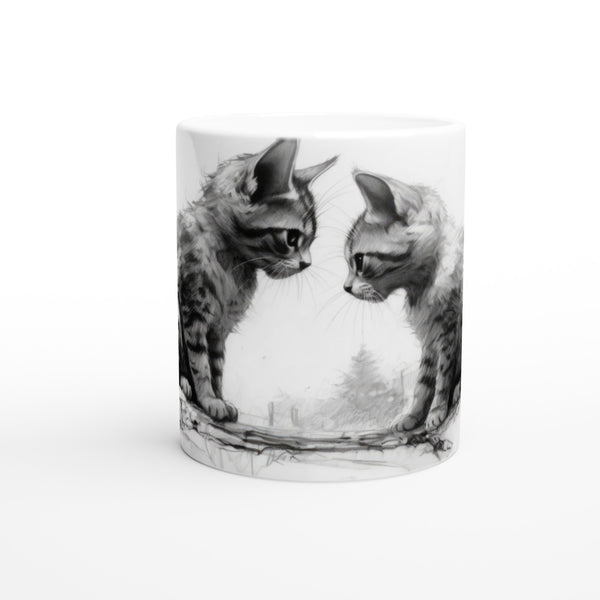 Taza blanca con impresión de gato "Miradas Felinas"